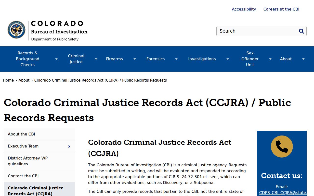 Colorado arrest records and CBI public request routing