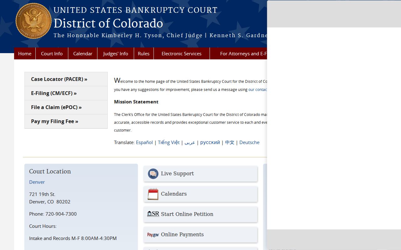 Colorado federal bankruptcy court clerk website