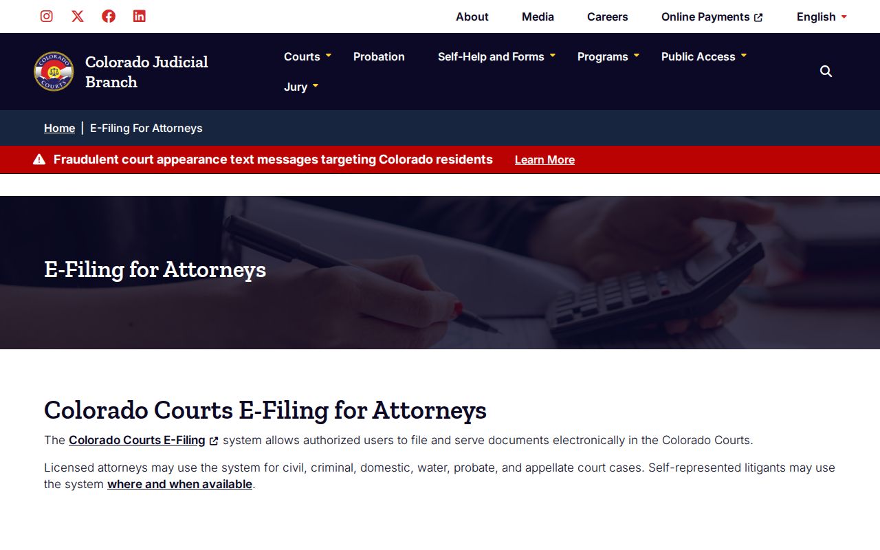 Colorado court records e-filing and register access