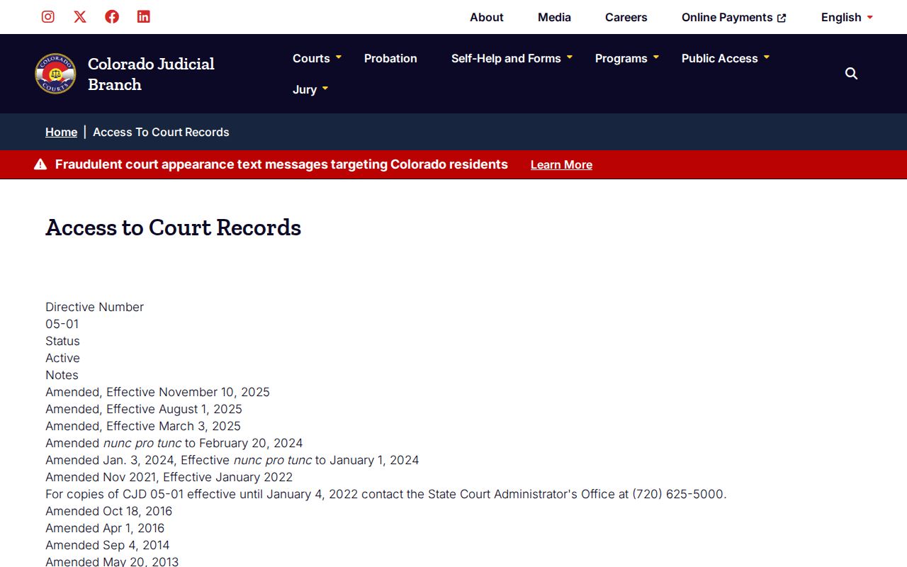 Colorado court records public access directive