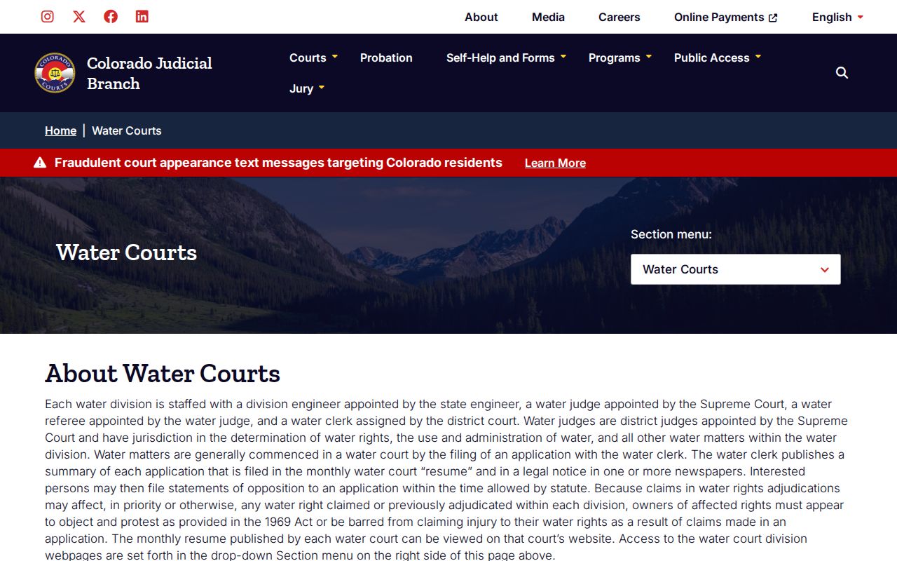 Colorado court system Water Courts divisions