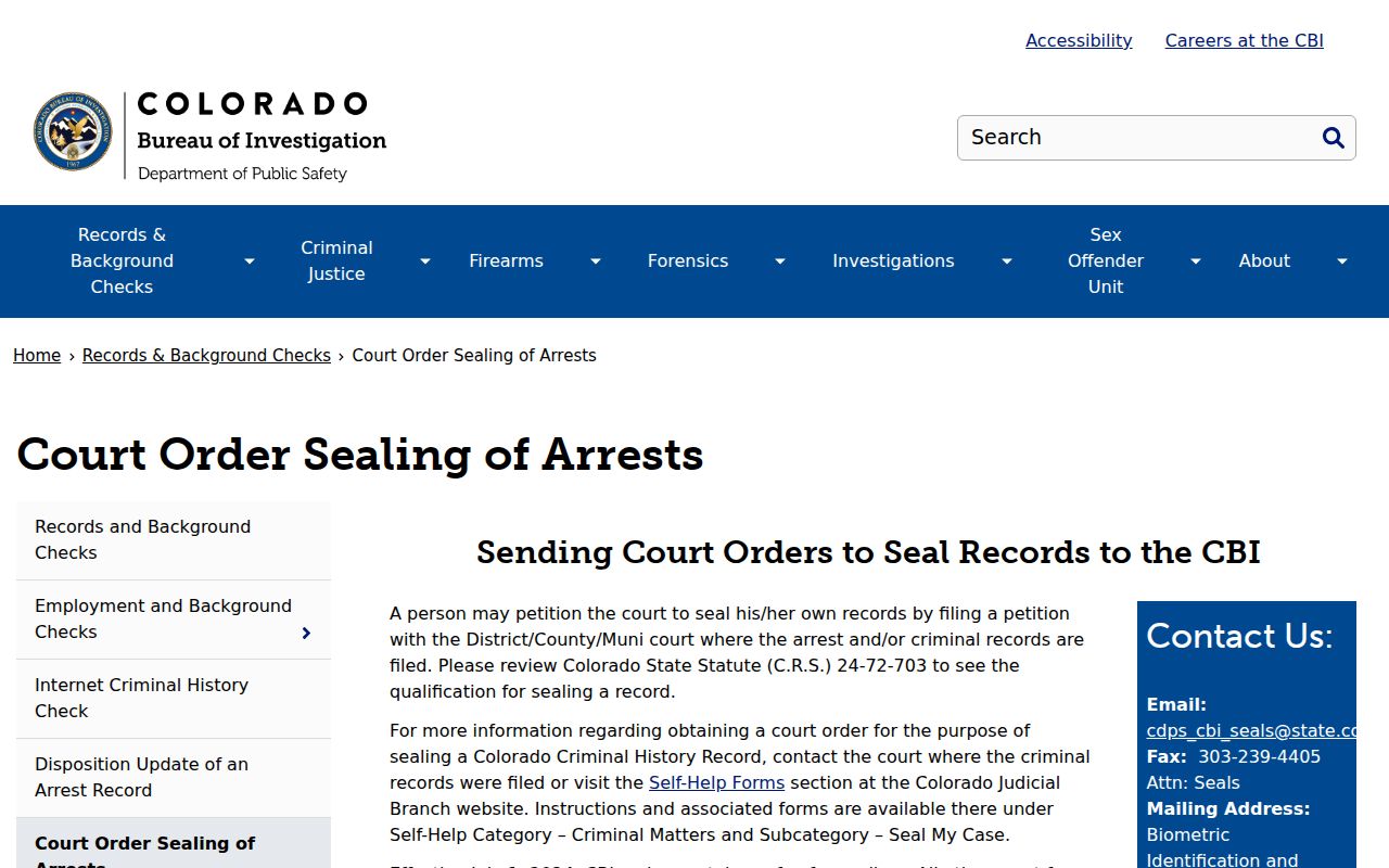 Colorado criminal court records CBI sealing process