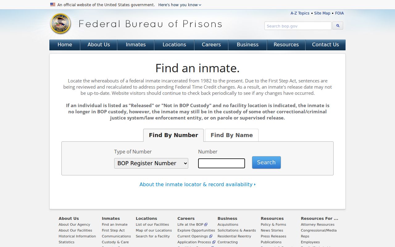 Colorado inmate records search for federal prisoners through BOP