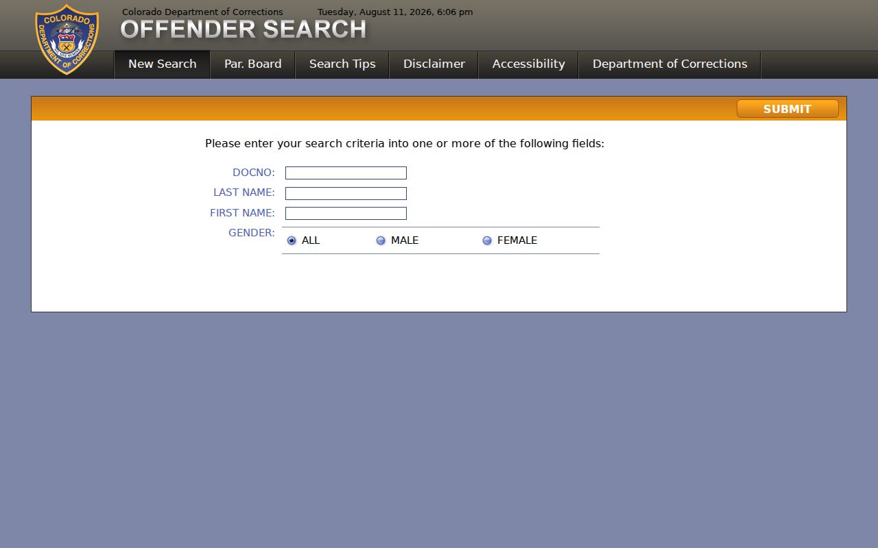 Colorado inmate records in the DOC Offender Search