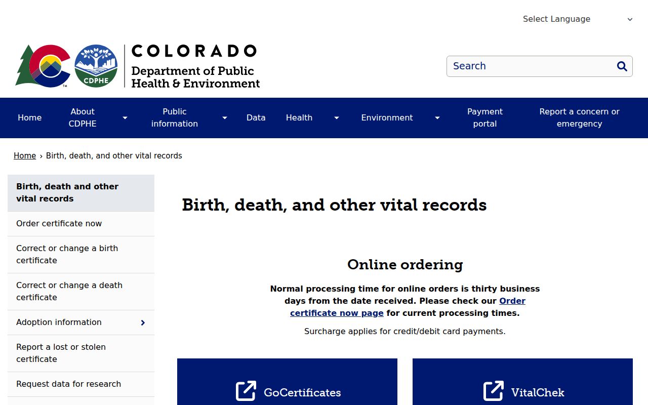 Colorado marriage and divorce records guidance from CDPHE Vital Records