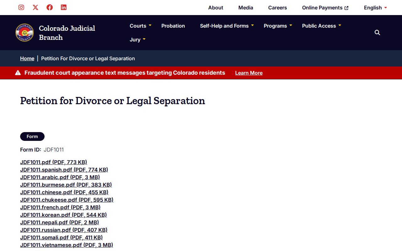 Colorado marriage and divorce records through the Judicial Branch divorce process