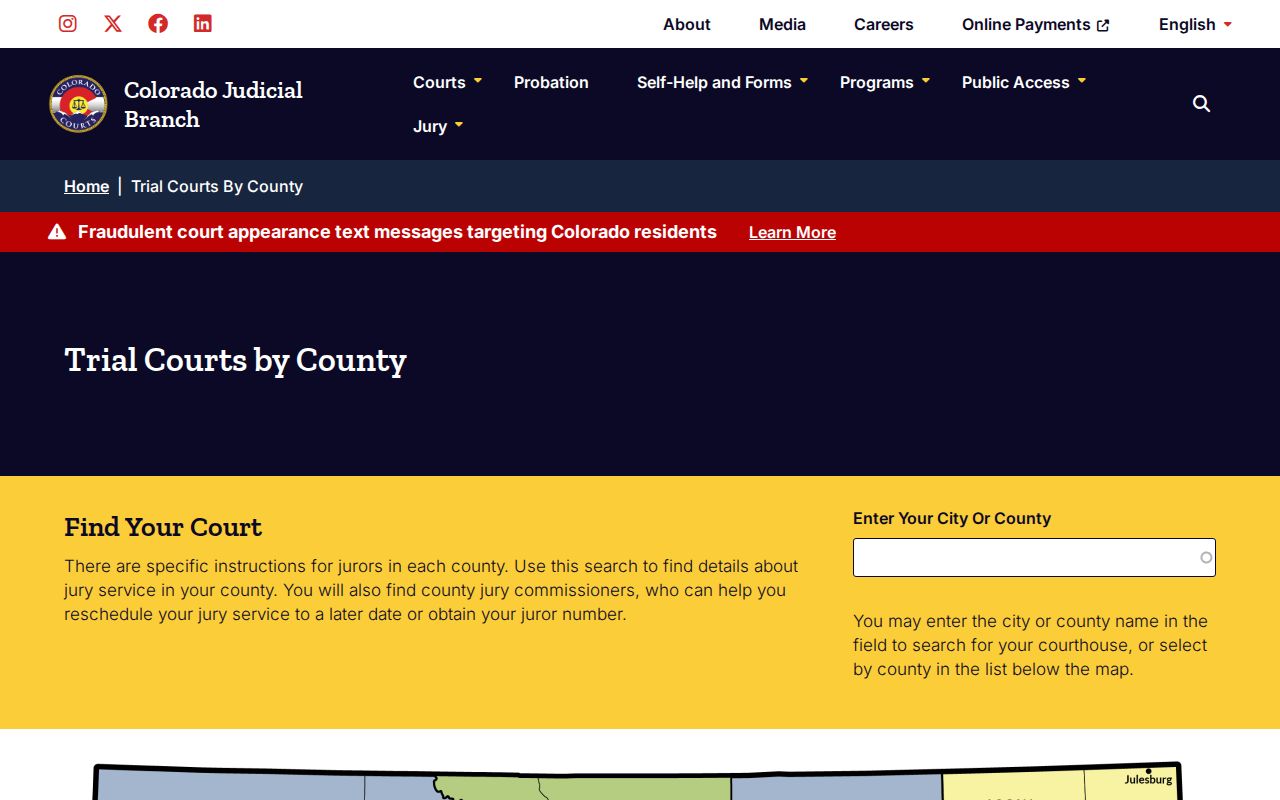 Colorado court records trial courts by county