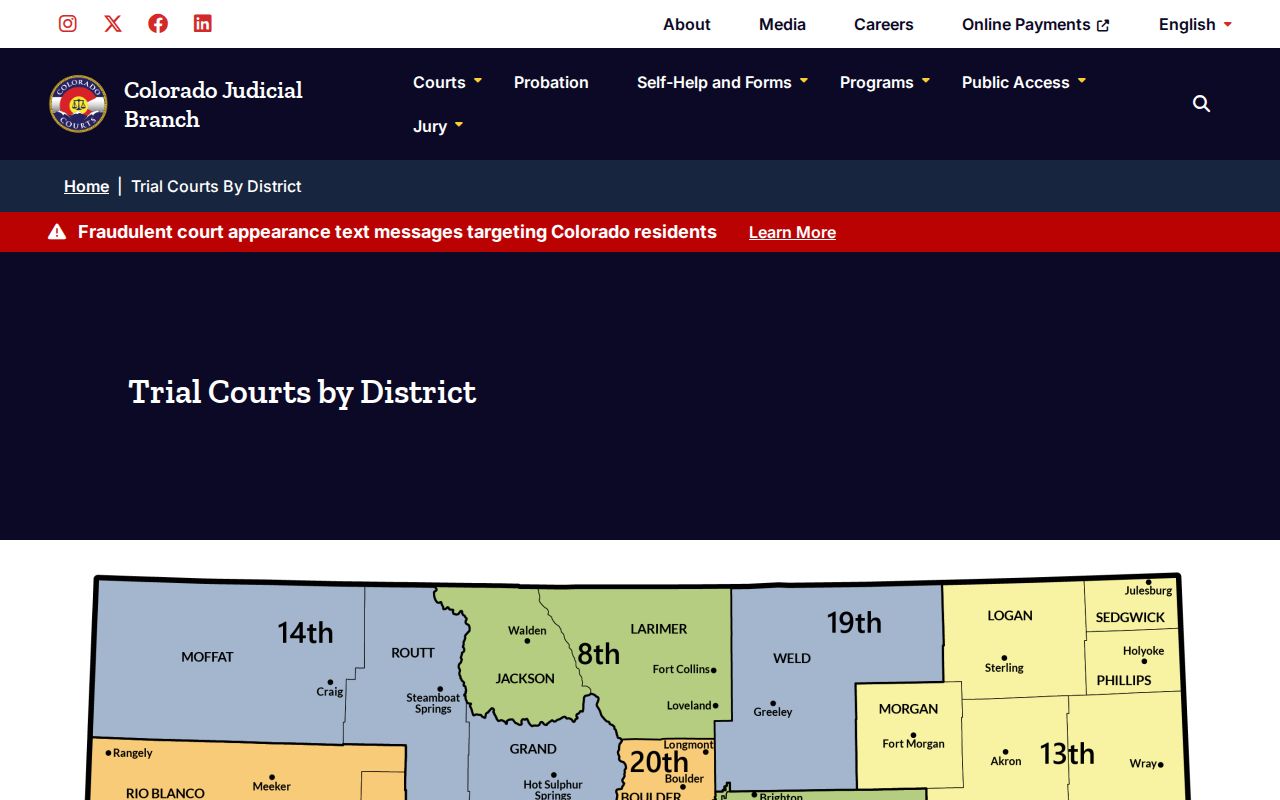 Colorado court records judicial district directory